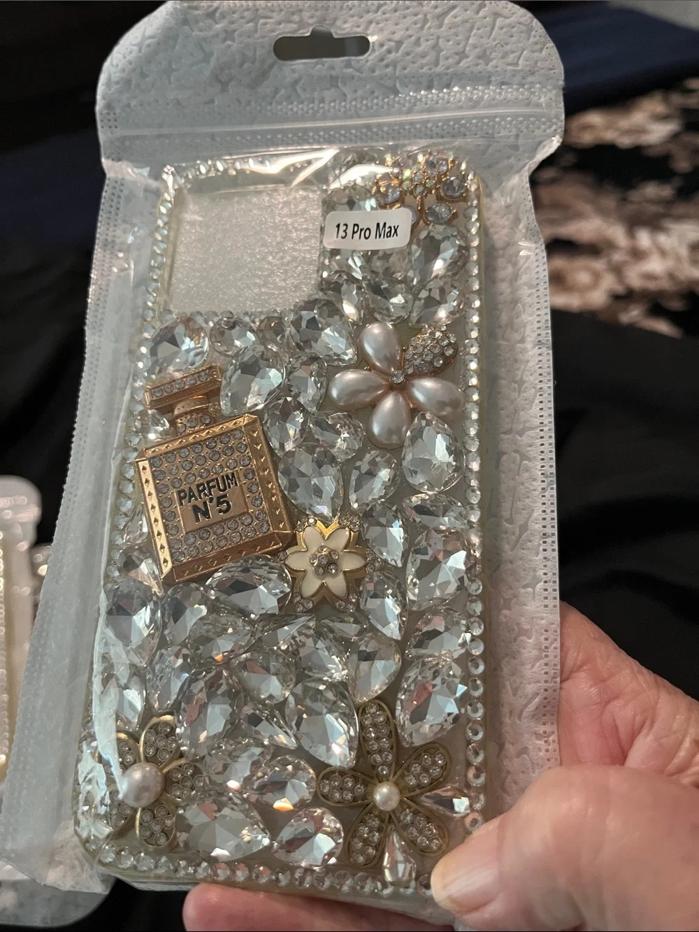 Crystal Floral Bling Phone Case for 13 Pro Max with Gold Accents